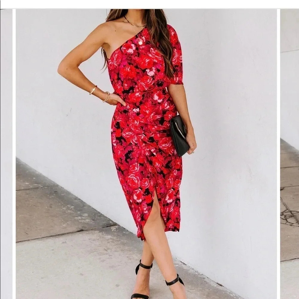 One shoulder floral drape dress - Picture 3 of 7